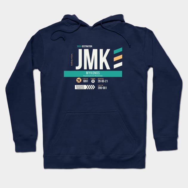 Mykonos (JMK) Airport Code Baggage Tag Hoodie by SLAG_Creative